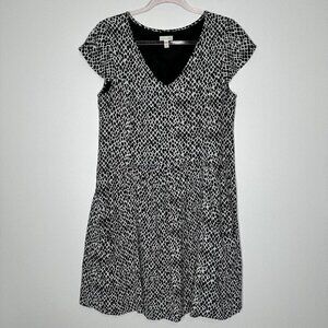 Garnet Hill Dress Crepe Shift Midi Size 6 Black White Geometric